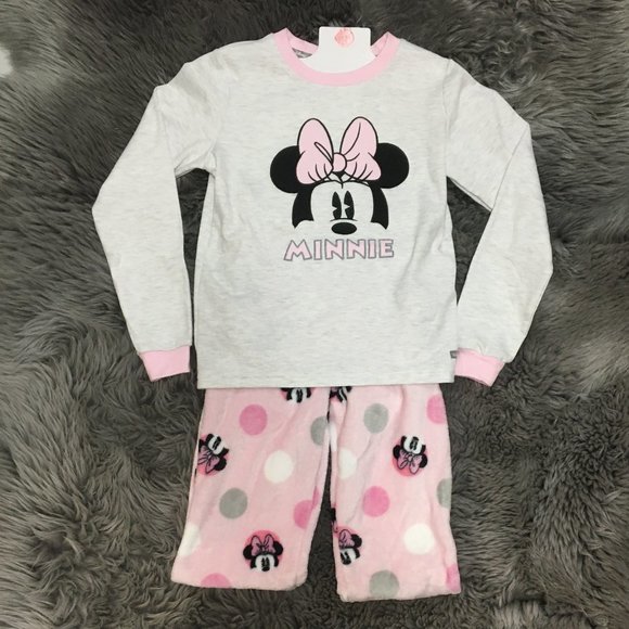 Disney | Girl's Minnie Mouse Pajama Set | Size M (7/8) | 2 Pieces | Pink & Grey